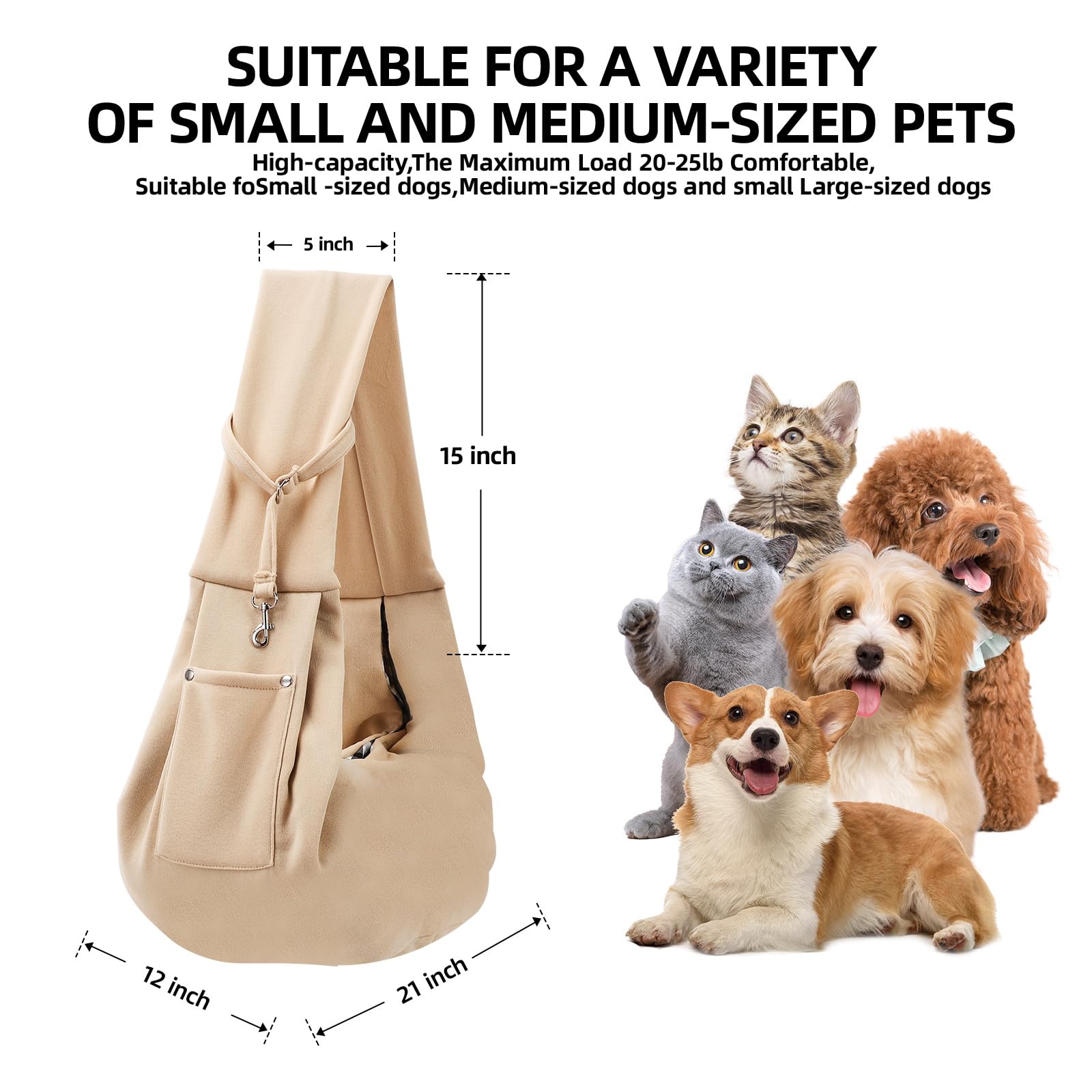 ARZQUT dog carrier sling strap pocket stores essentials while you stroll.