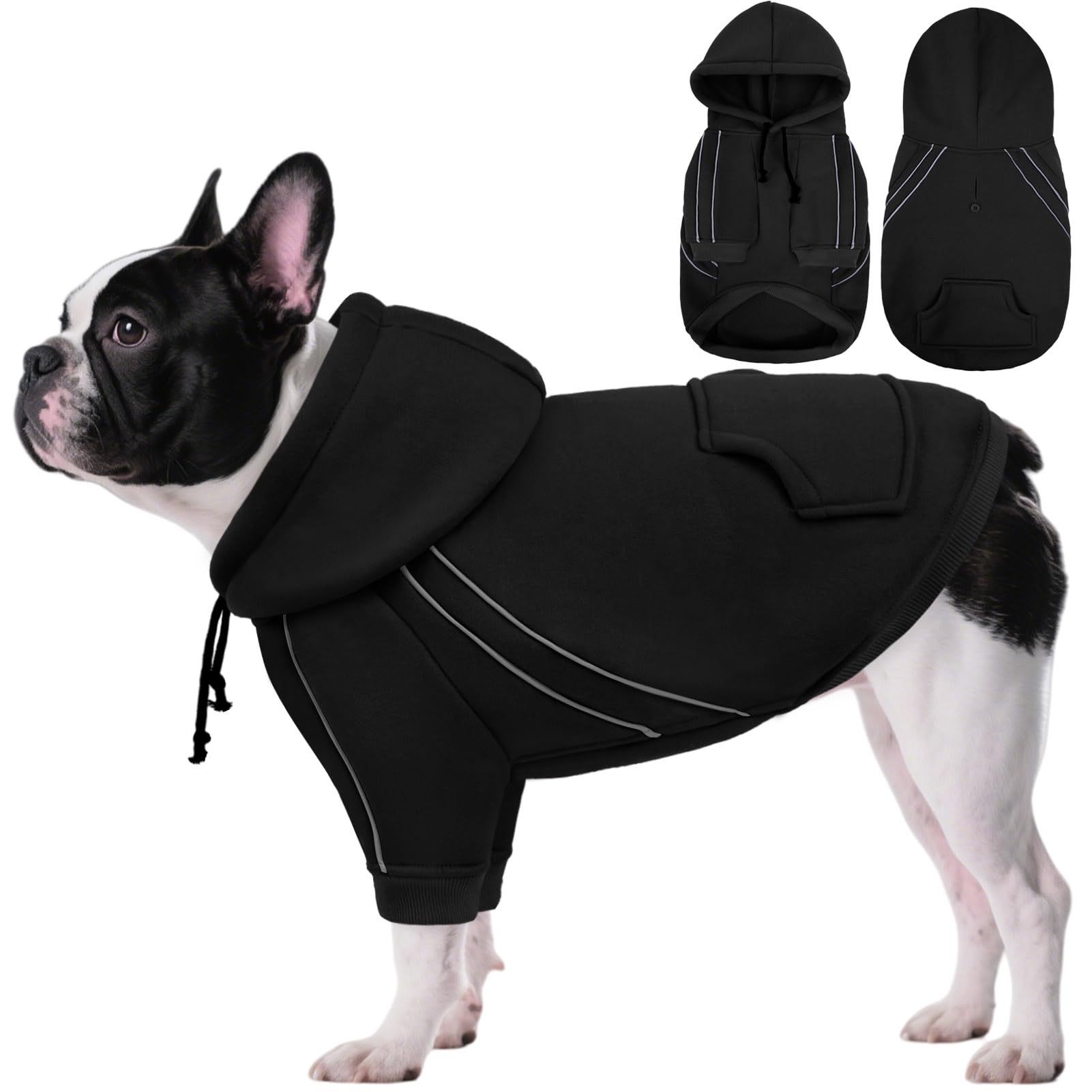 ASENKU Cozy Dog Hoodie front view in black for a snug fit on all breeds