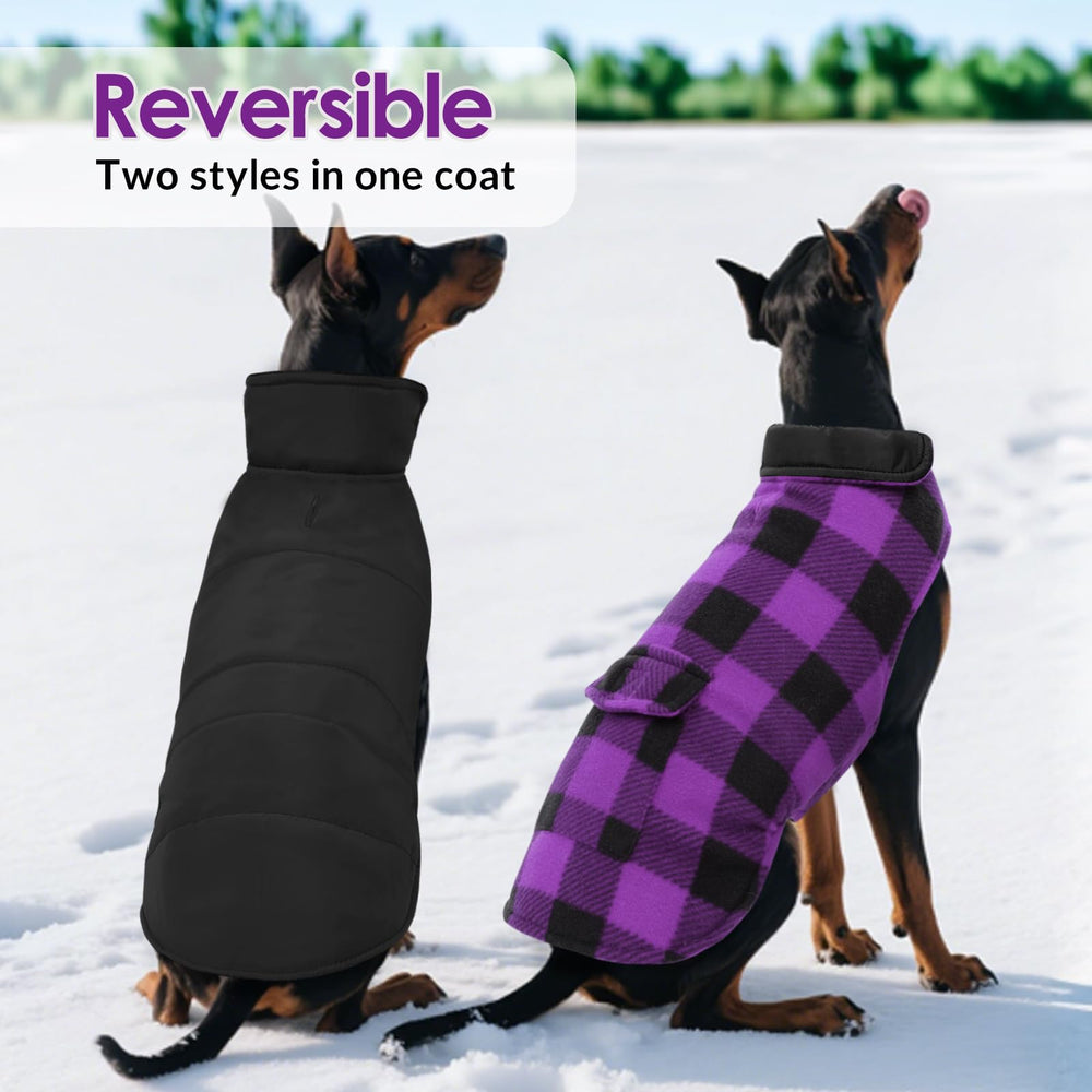 ASENKU plaid reversible purple jacket fabric closeup shows durable waterproof finish.