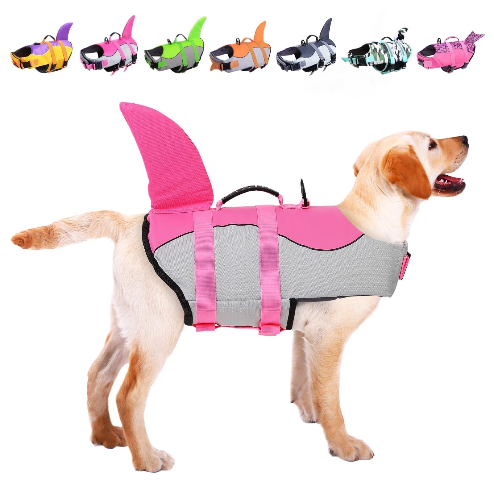 ASENKU dog life jacket Shark Pink small with front float keeps head above water.