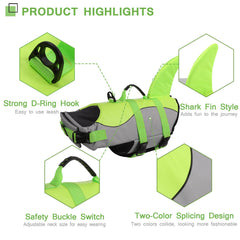 ASENKU dog life jacket Shark side view highlights adjustable strap and quick-release buckles for easy on/off