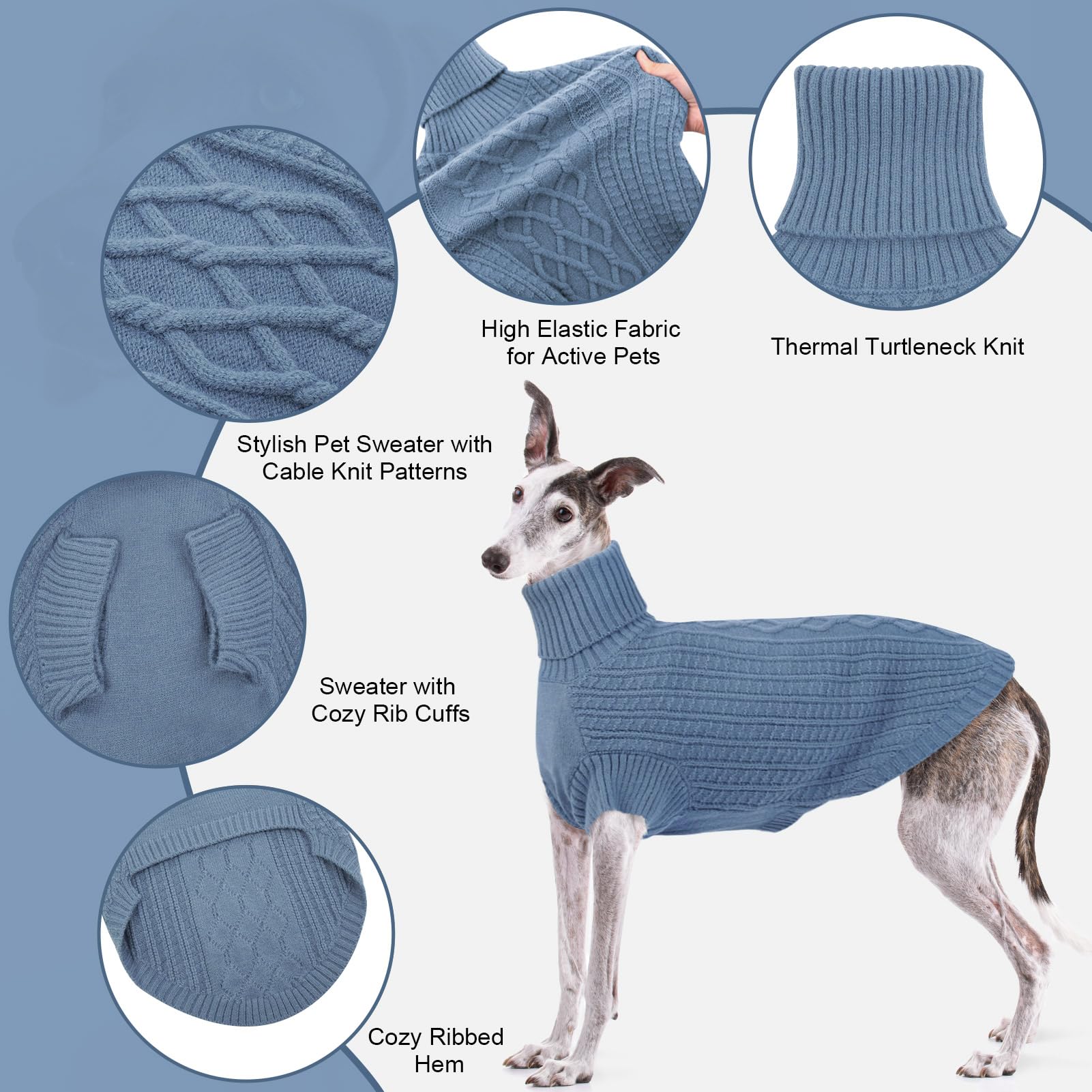 ASENKU Dog Sweater blue cable-knit detail highlights classic style and warmth.