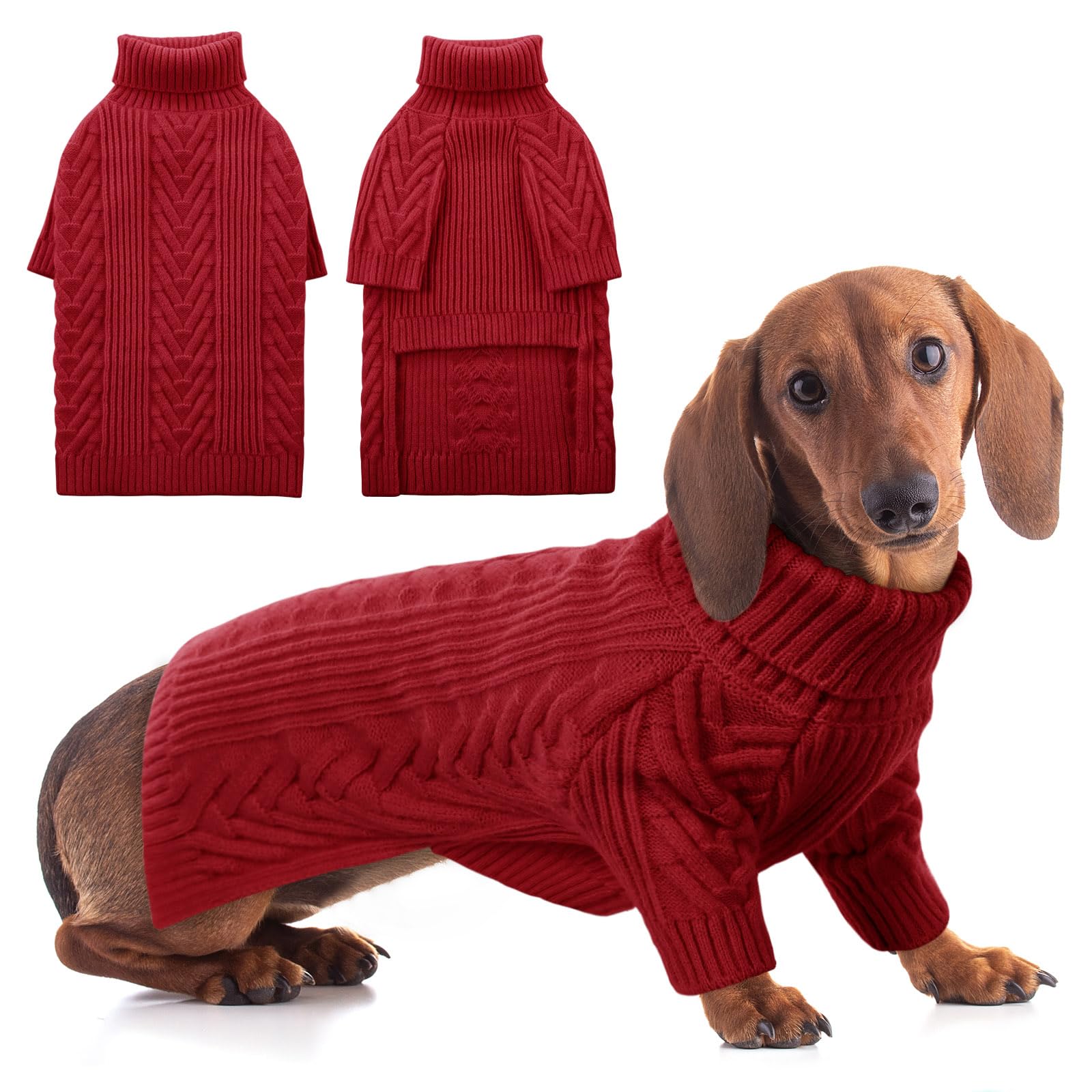 ASENKU dog sweater front view in red for cozy walks