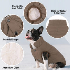 ASENKU dog winter coat back view in coffee shows streamlined fit
