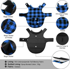asenku dog winter coat plaid back pocket detail for small-item storage