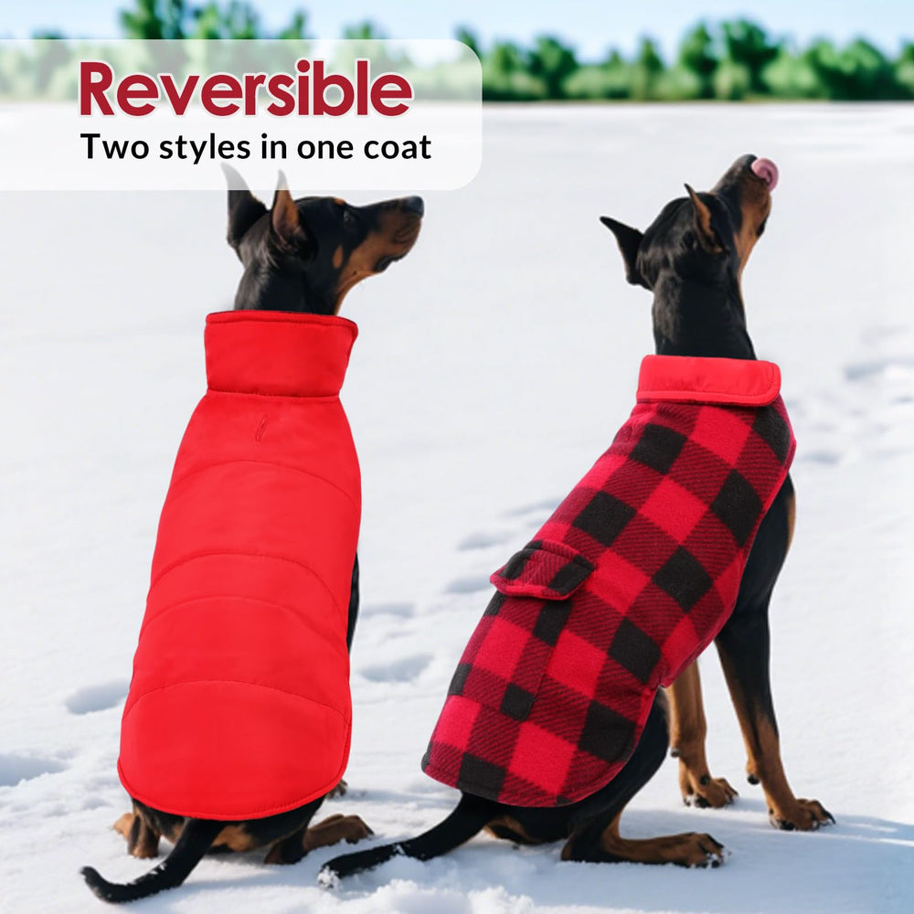 ASENKU dog winter coat closure neck belly magic-sticker enables quick fit adjustments.
