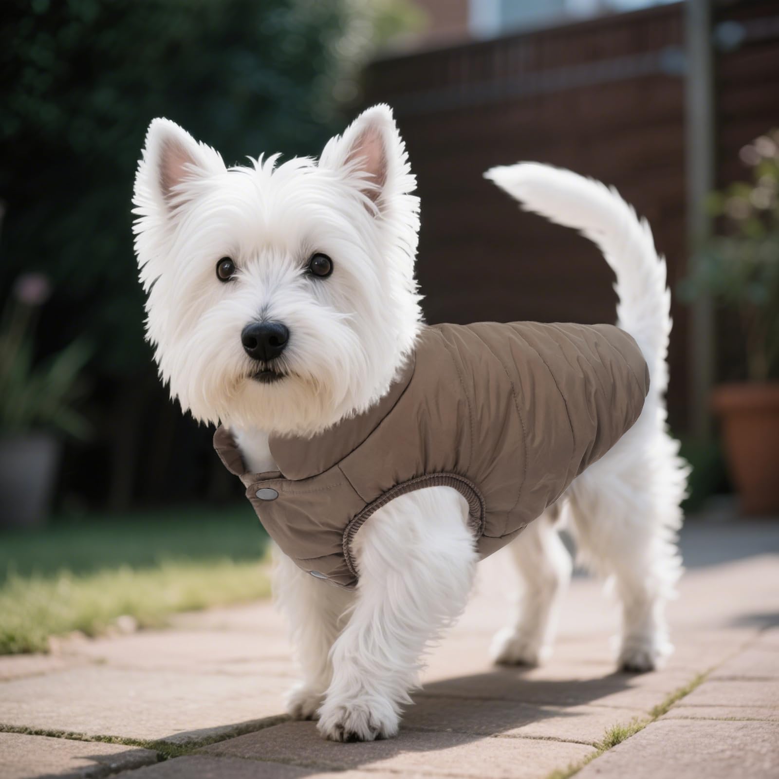 ASENKU dog winter coat coffee color offers stylish winter styling.