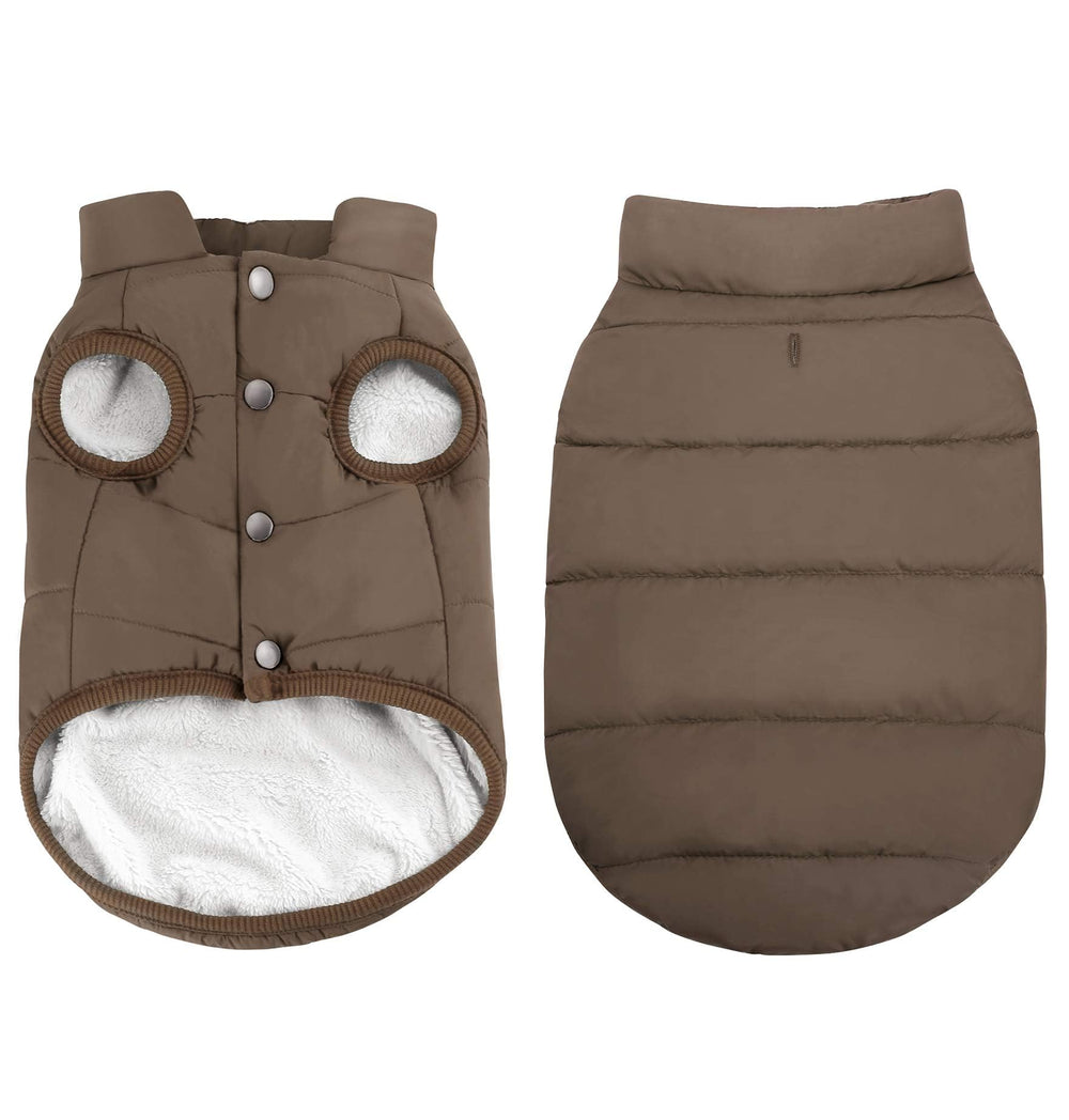 ASENKU dog winter coat coffee side view shows warm, waterproof protection for cold walks