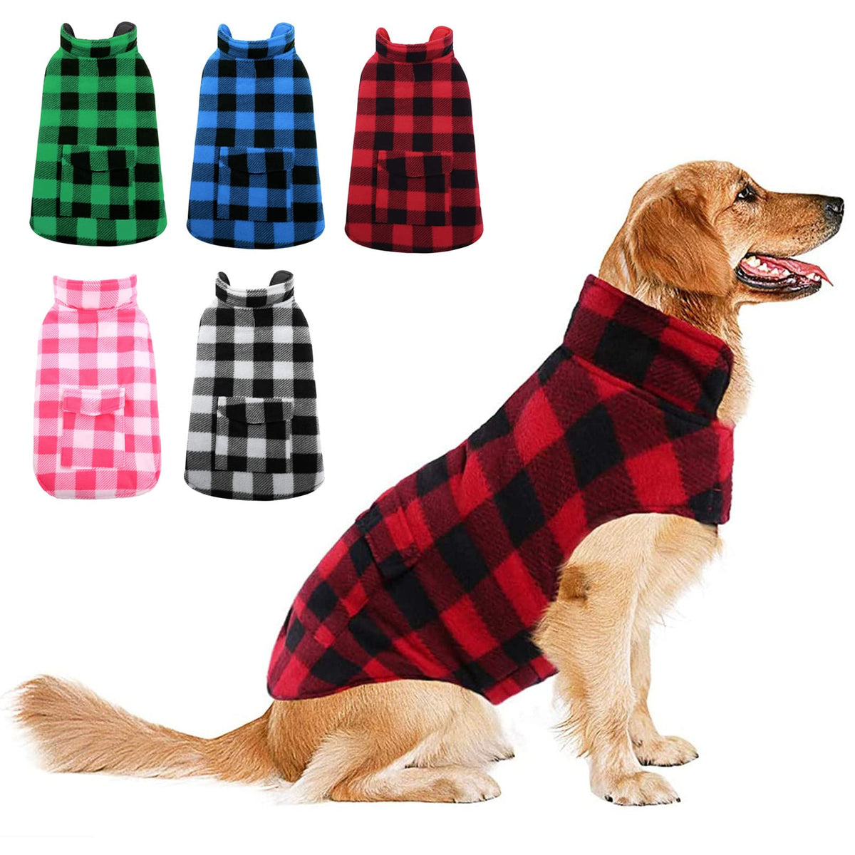 ASENKU dog winter coat front view reveals warm plaid styling for cold daily walks