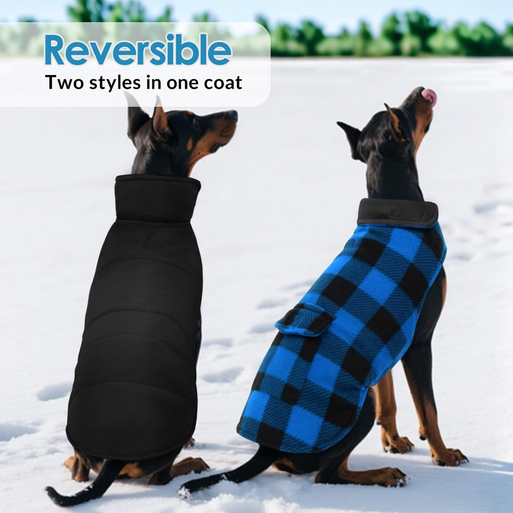 ASENKU dog winter coat neck belly closures demonstrate quick and secure fitting.