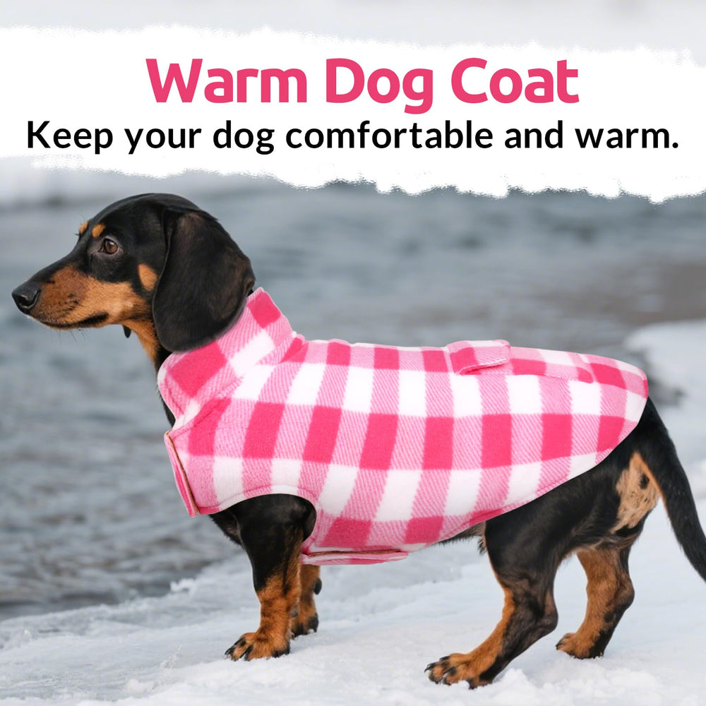 ASENKU dog winter coat plaid fabric close-up.