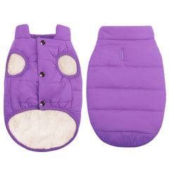 ASENKU dog winter coat purple front view highlights waterproof protection for snowy walks