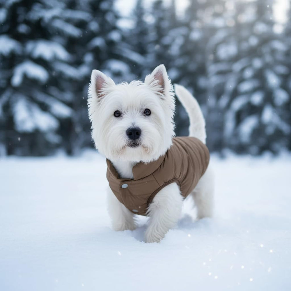 ASENKU dog winter coat three-dimensional cut allows natural movement.