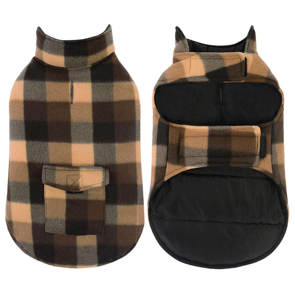 ASENKU waterproof dog coat Coffee with back pocket for small essentials.