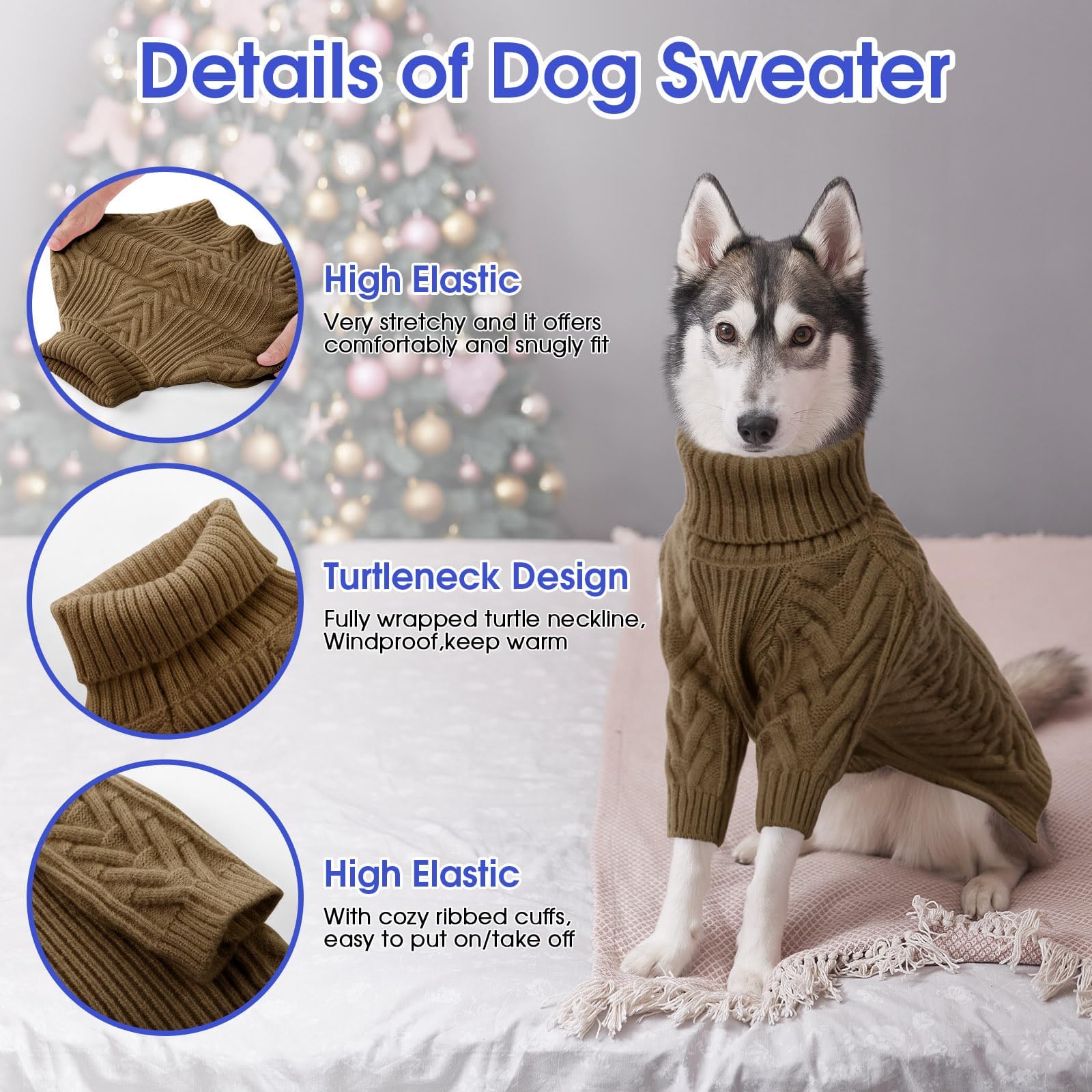 ASENKU extra-large dog sweater 3XL turtleneck closeup emphasizes premium fabric.