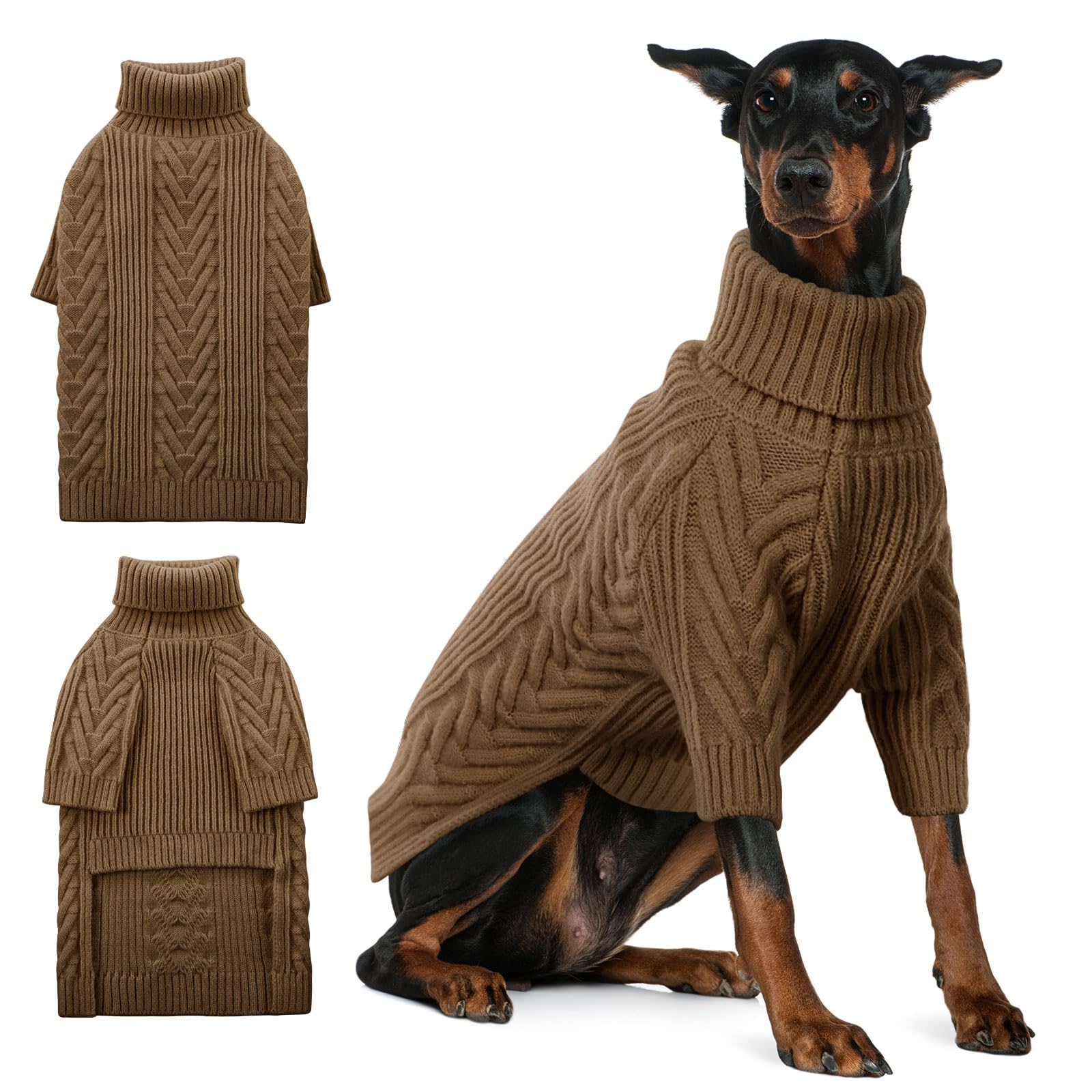 ASENKU extra-large dog sweater coffee front view keeps large dogs warm and stylish.