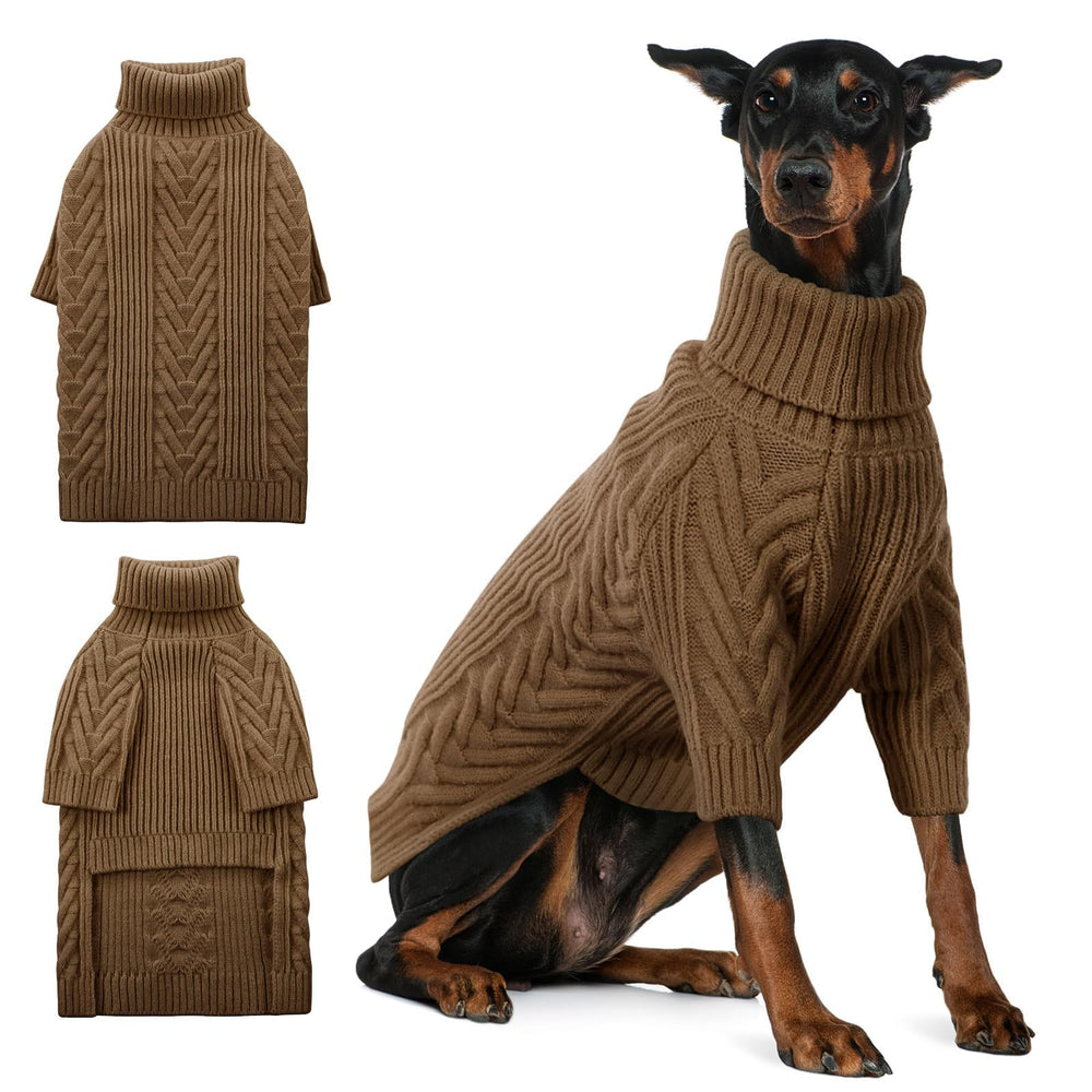 ASENKU extra-large dog sweater coffee front view keeps large dogs warm and stylish.