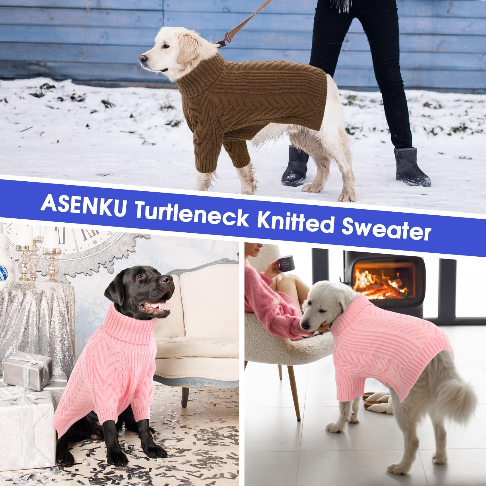 ASENKU dog sweater warm foldable cuffs for easy on-off.