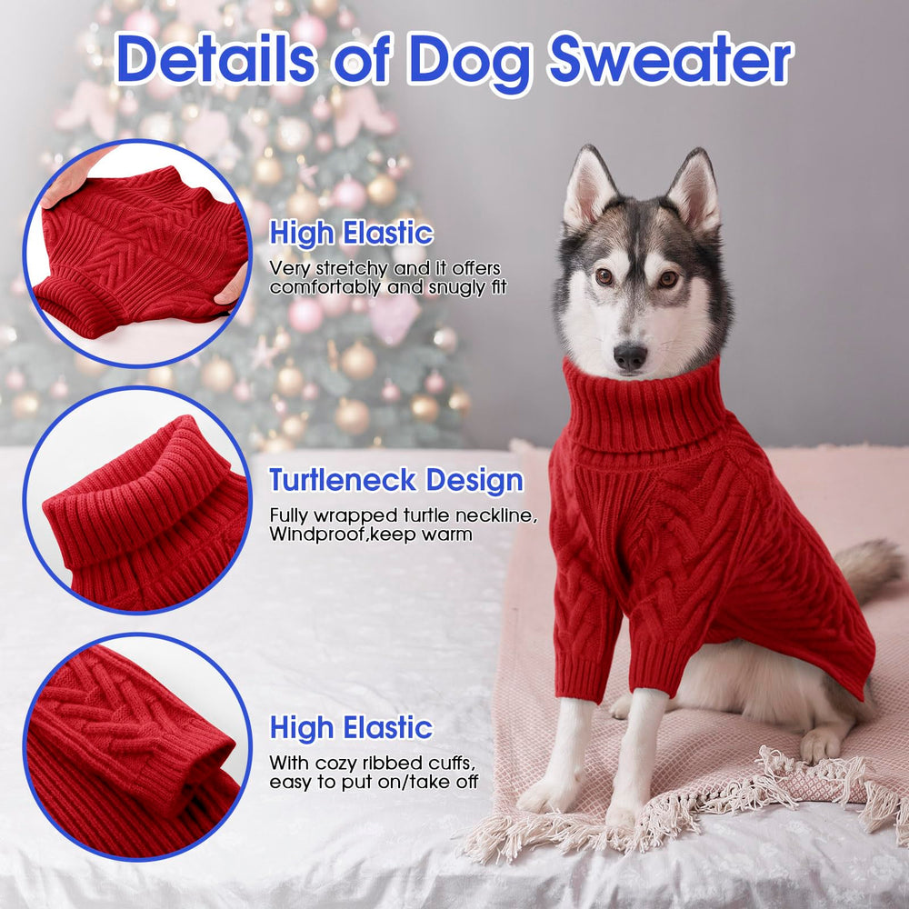 ASENKU extra-large dog sweater turtleneck front view red for chilly walks.