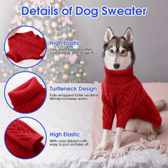 ASENKU extra-large dog sweater turtleneck front view red for chilly walks.