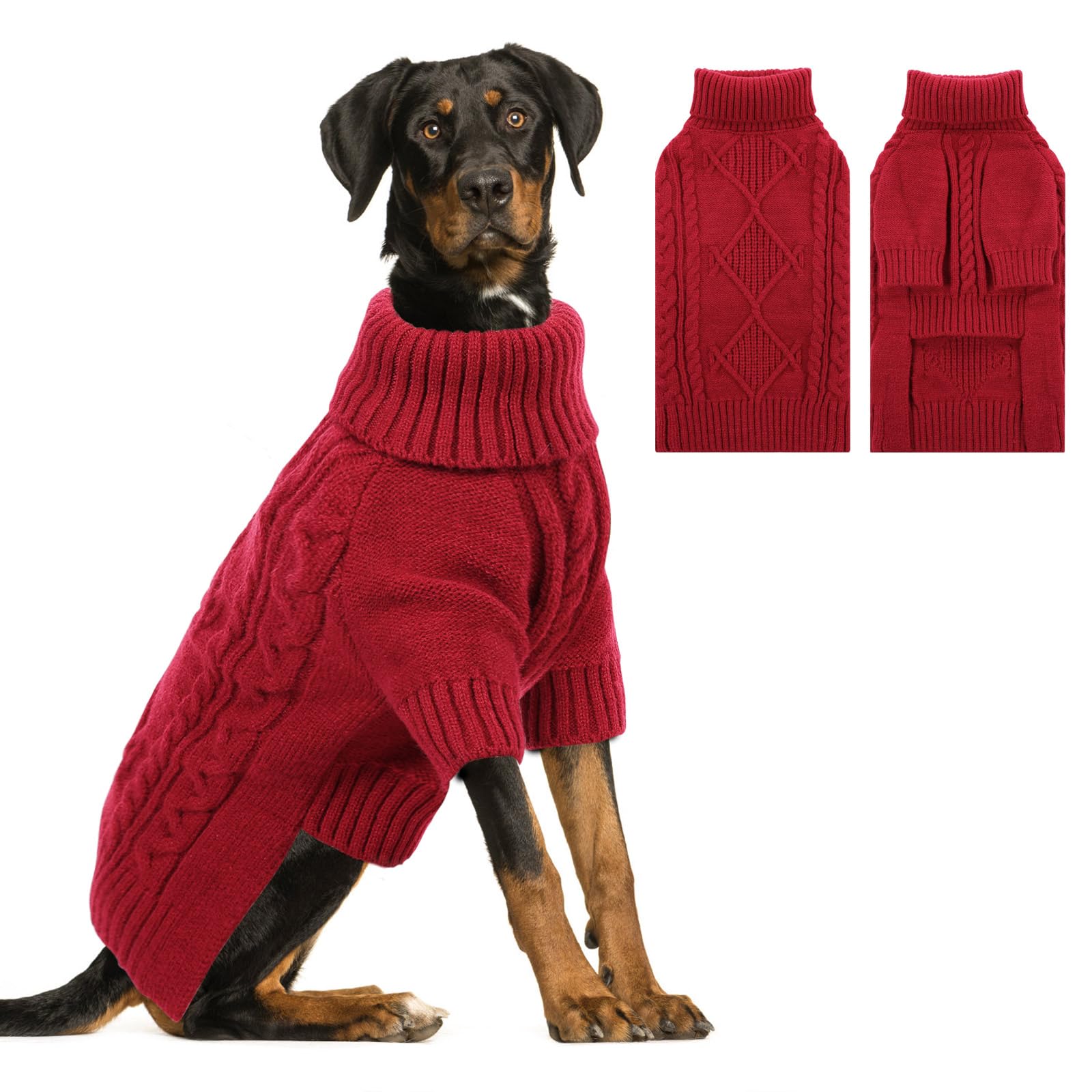 ASENKU knitted dog sweater turtleneck blue keeps large breeds warm during winter strolls.