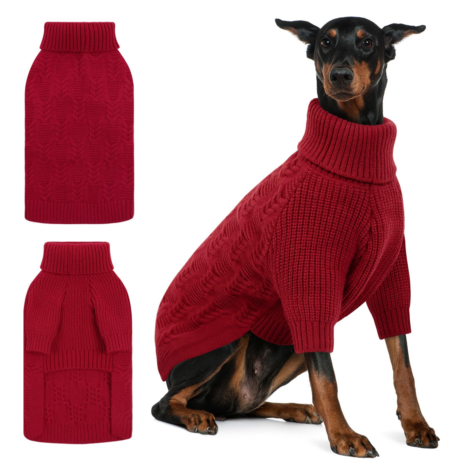 ASENKU red XL dog sweater front view for cozy winter warmth.