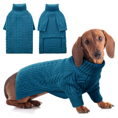 ASENKU teal blue dog sweater front view, cozy warmth for daily adventures.