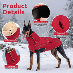 ASENKU warm dog coat back view highlights waterproof shell and cozy lining.