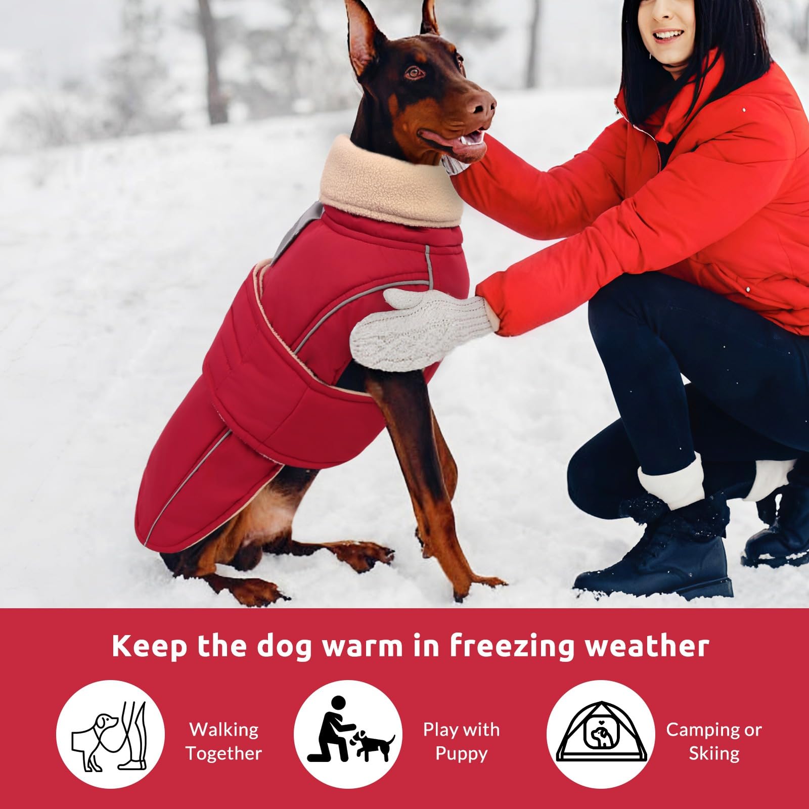 ASENKU warm dog coat neck-button turtleneck demonstrates neck protection against cold