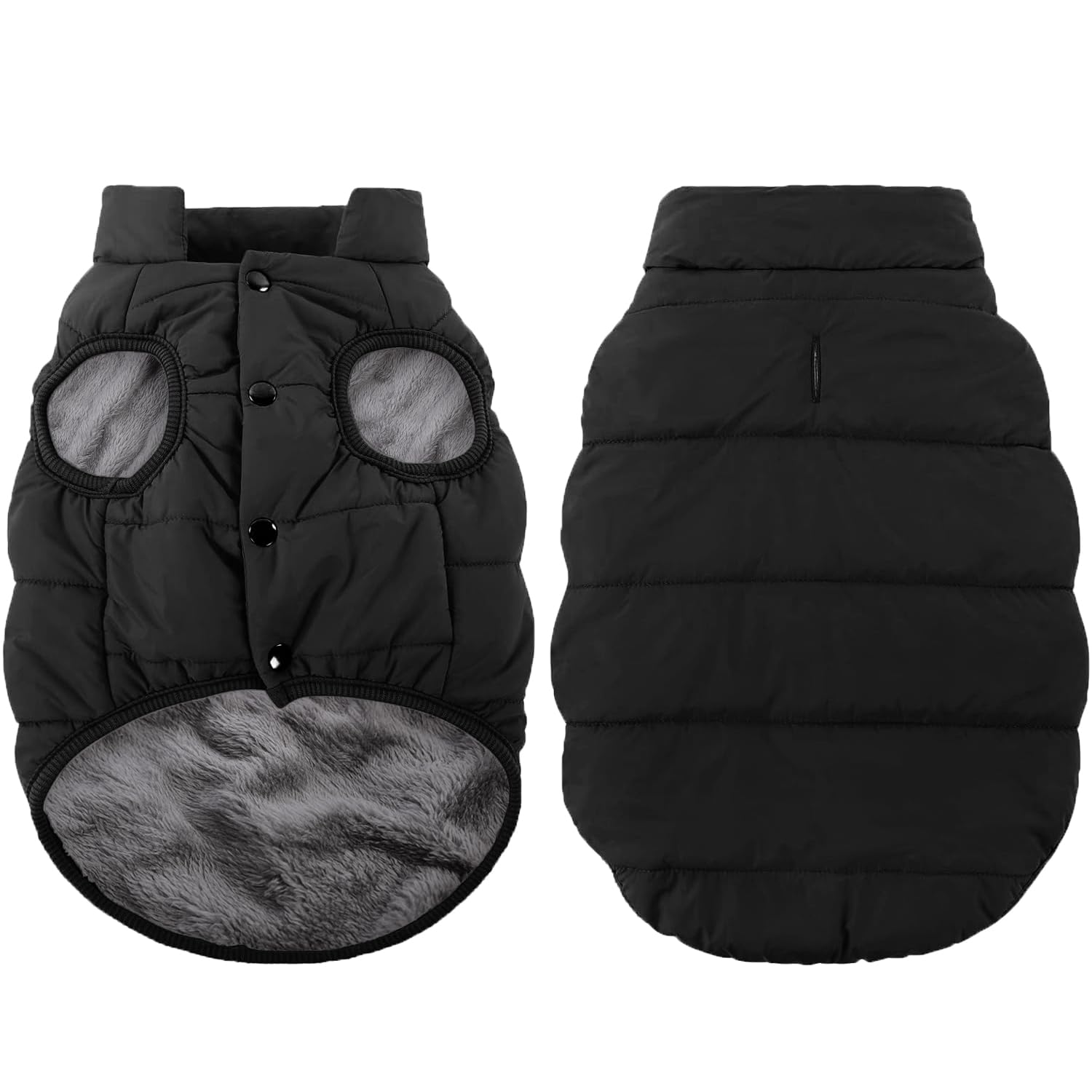 ASENKU Windproof Dog Winter Coat front view shows windproof shield and sleek black finish.