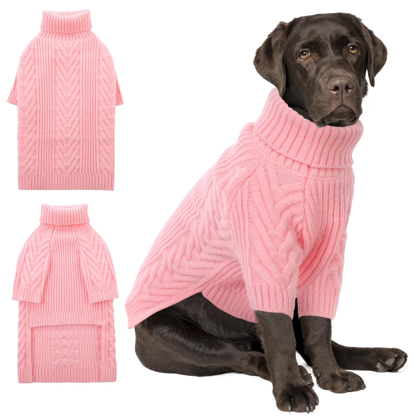 ASENKU XXL dog sweater pink front view for winter warmth during walks.