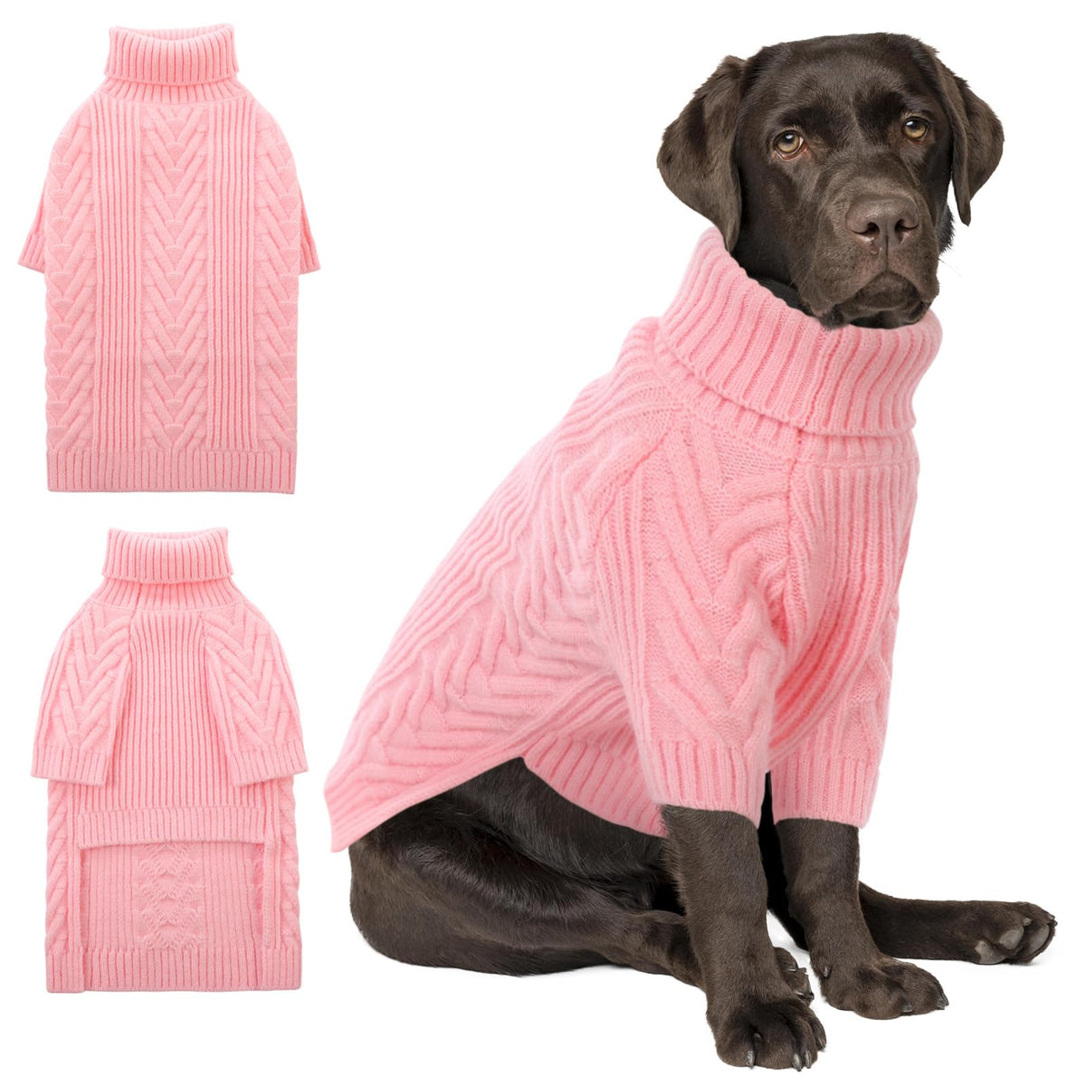 ASENKU XXL dog sweater pink front view for winter warmth during walks.