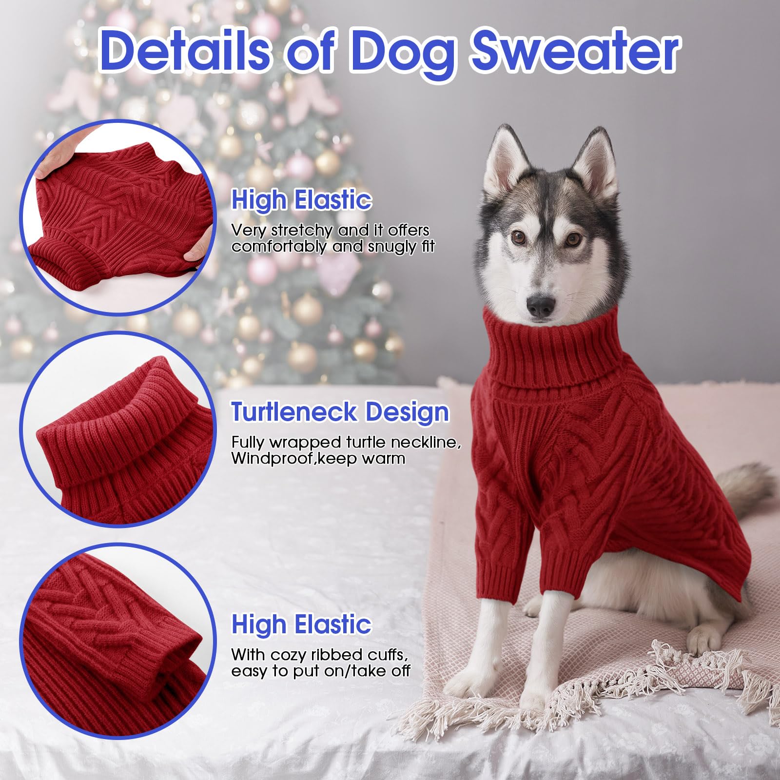 ASENKU XXL dog sweater red cable-knit pattern adds stylish flair for outings