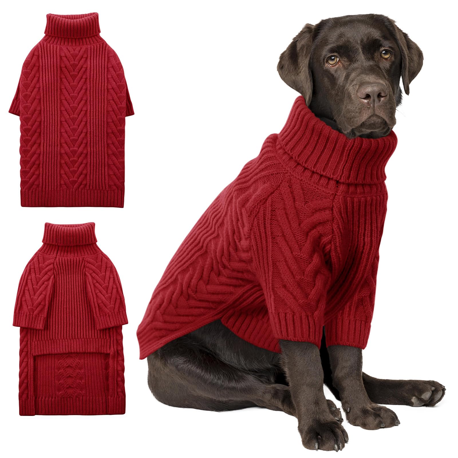 ASENKU XXL dog sweater red front view provides warmth and easy wear for large dogs