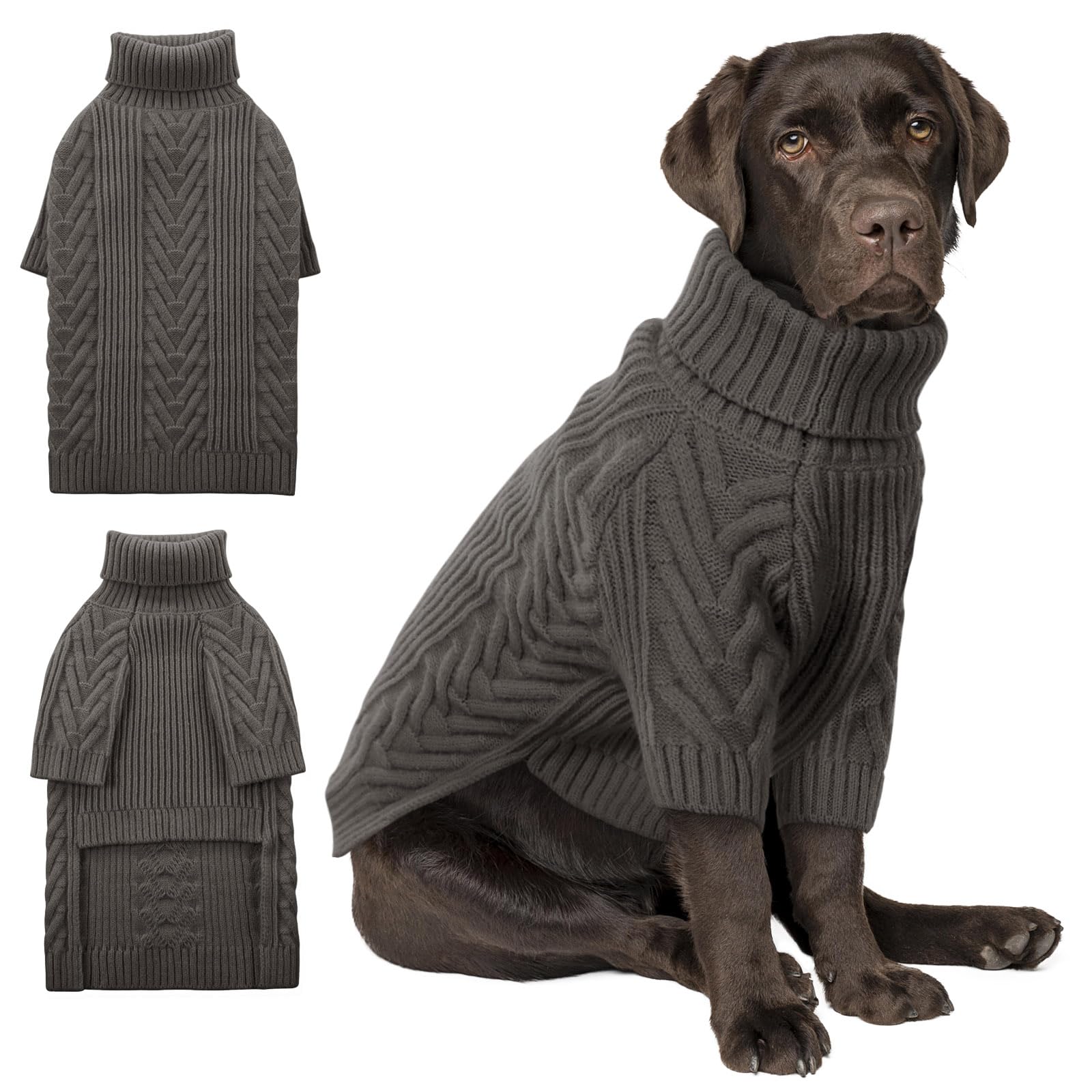 ASENKU XXL dog sweater turtleneck dark grey for warm, comfortable cold-weather wear.