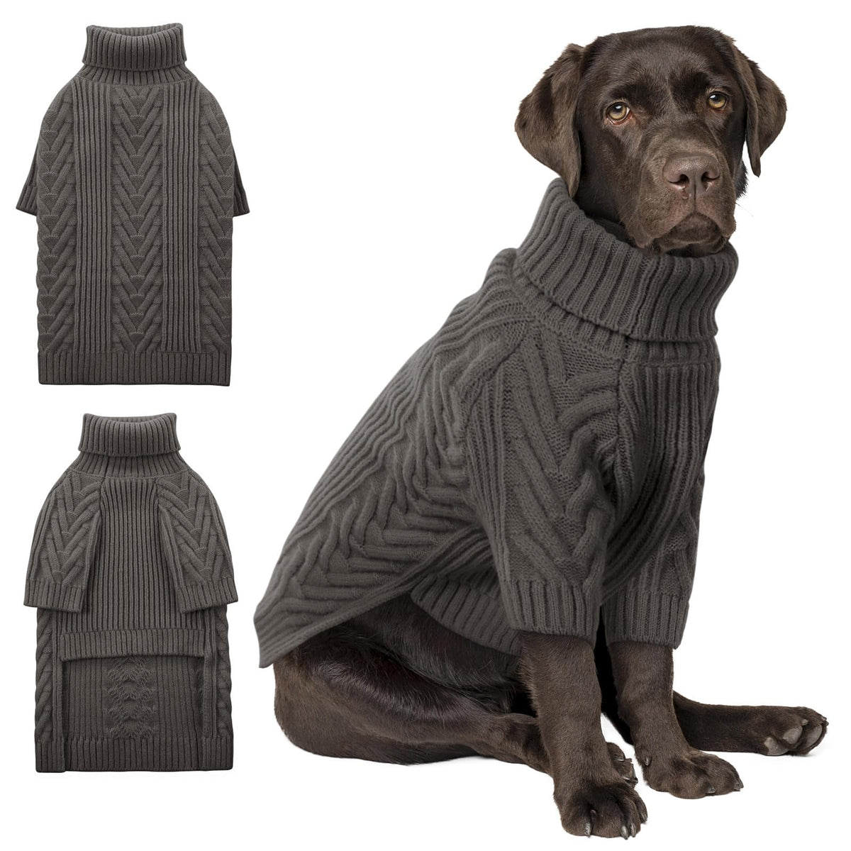 ASENKU XXL dog sweater turtleneck dark grey for warm, comfortable cold-weather wear.