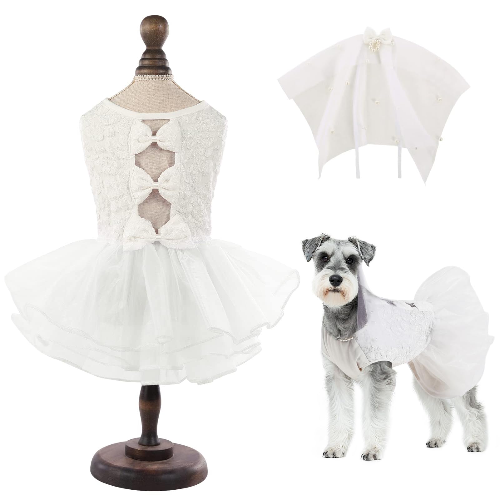 ASENKU dog dress front view highlights lace for weddings and photos