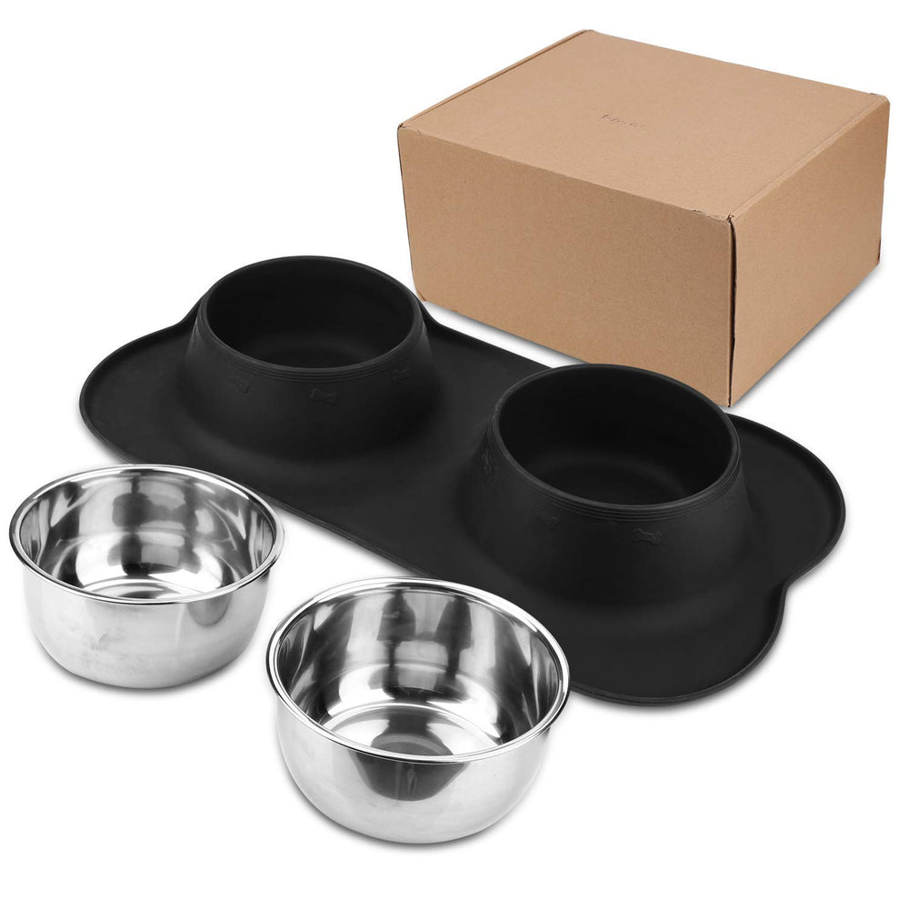 AsFrost cat-friendly stainless steel bowls with silicone mat for quieter mealtimes.