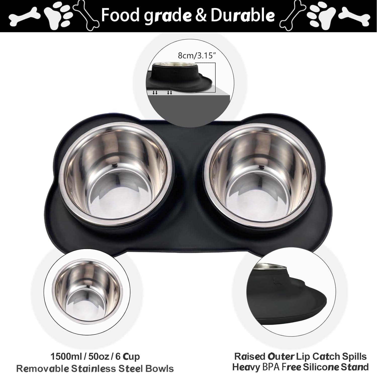 AsFrost dog bowls dual-food-water for easy feeding at mealtime.