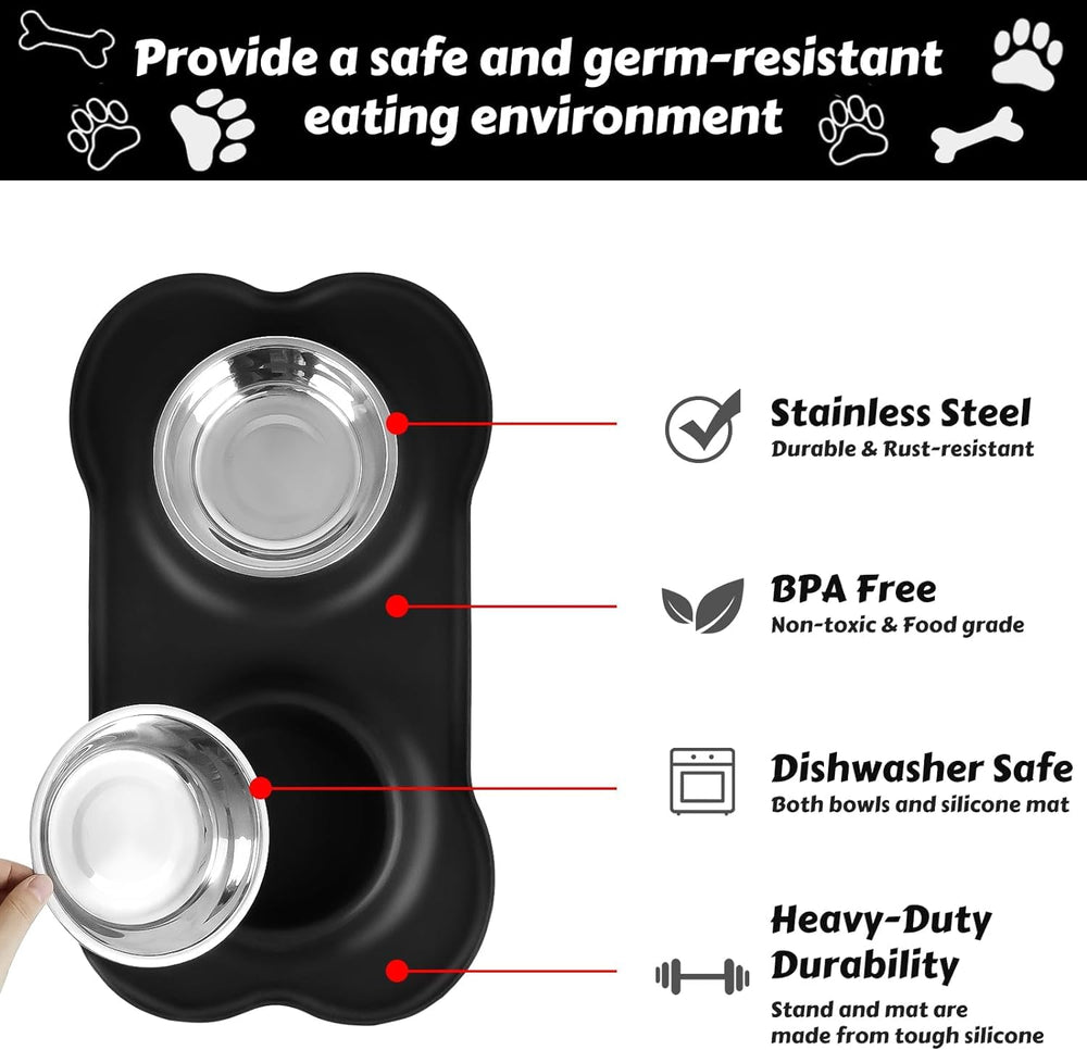 AsFrost dog bowls non-slip-silicone-mat keeps bowls in place.