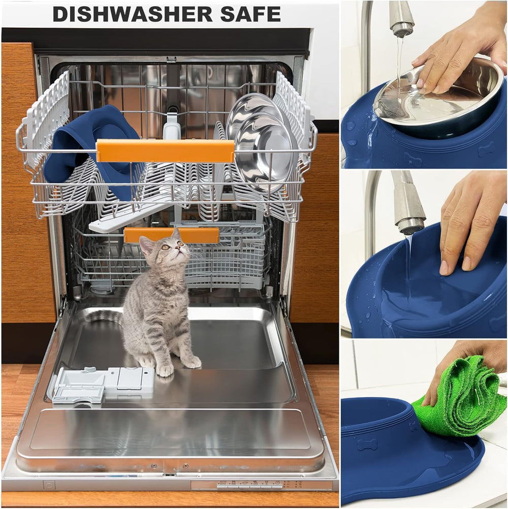 AsFrost food-water bowls set keeps dining tidy and organized.