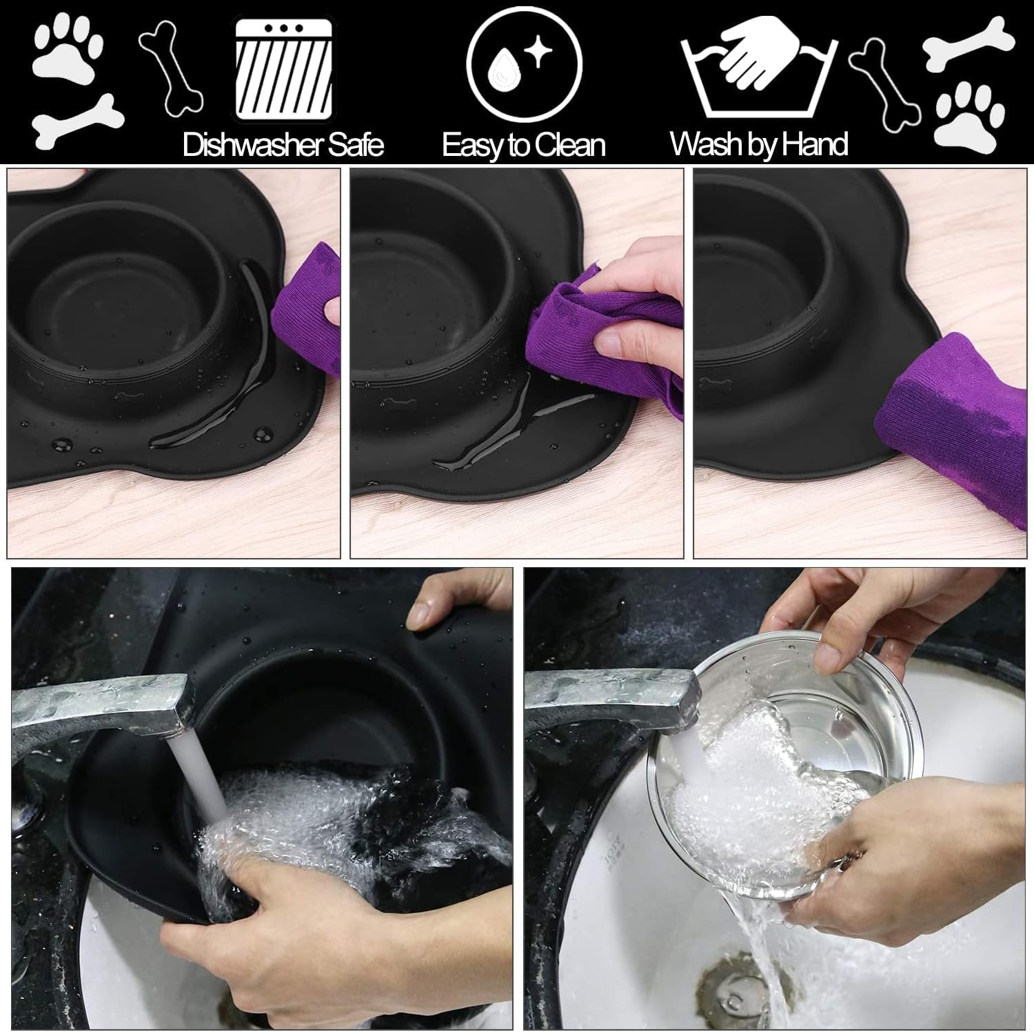 AsFrost non-slip silicone mat cushions bowls for quiet mealtime.
