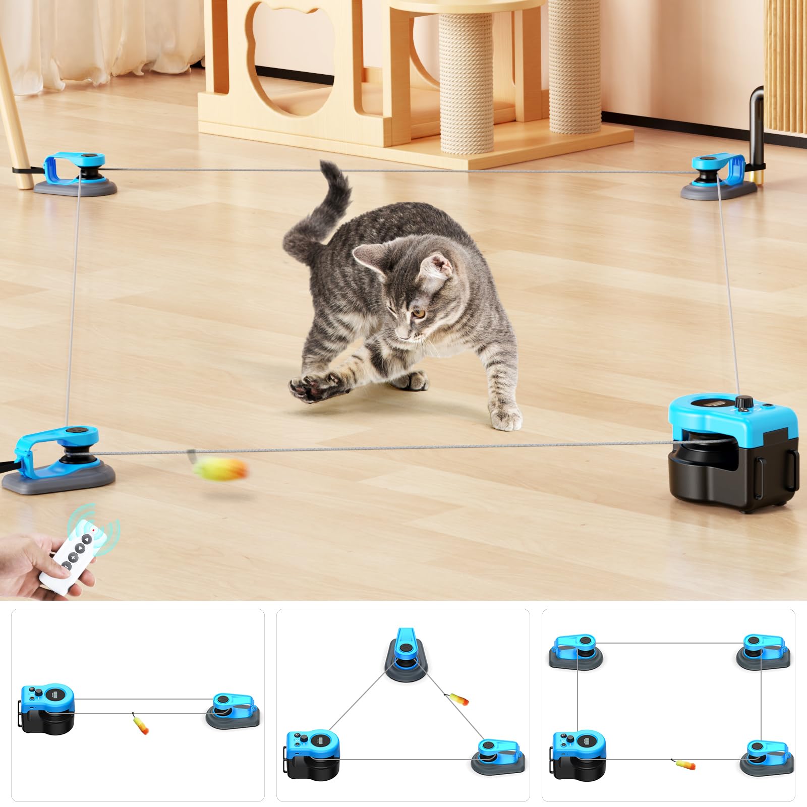 AsFrost upgraded interactive cat toy in sky blue for indoor play and exercise.