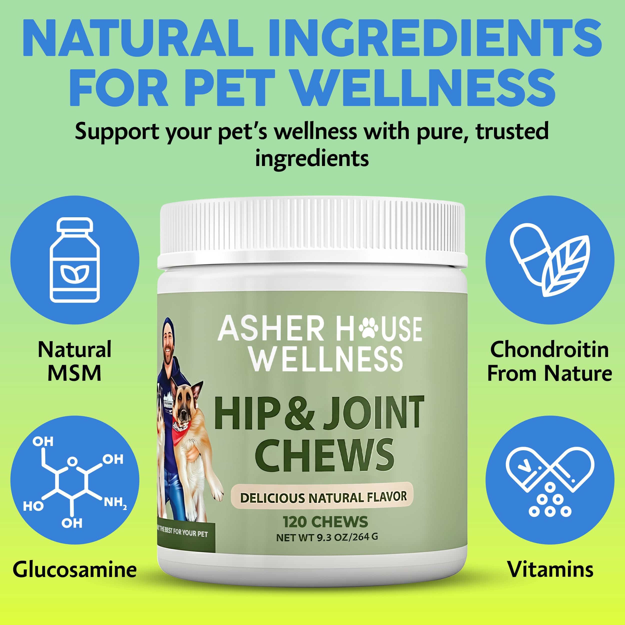 Asher House Wellness 120 chews container; long-lasting supply for consistent care.