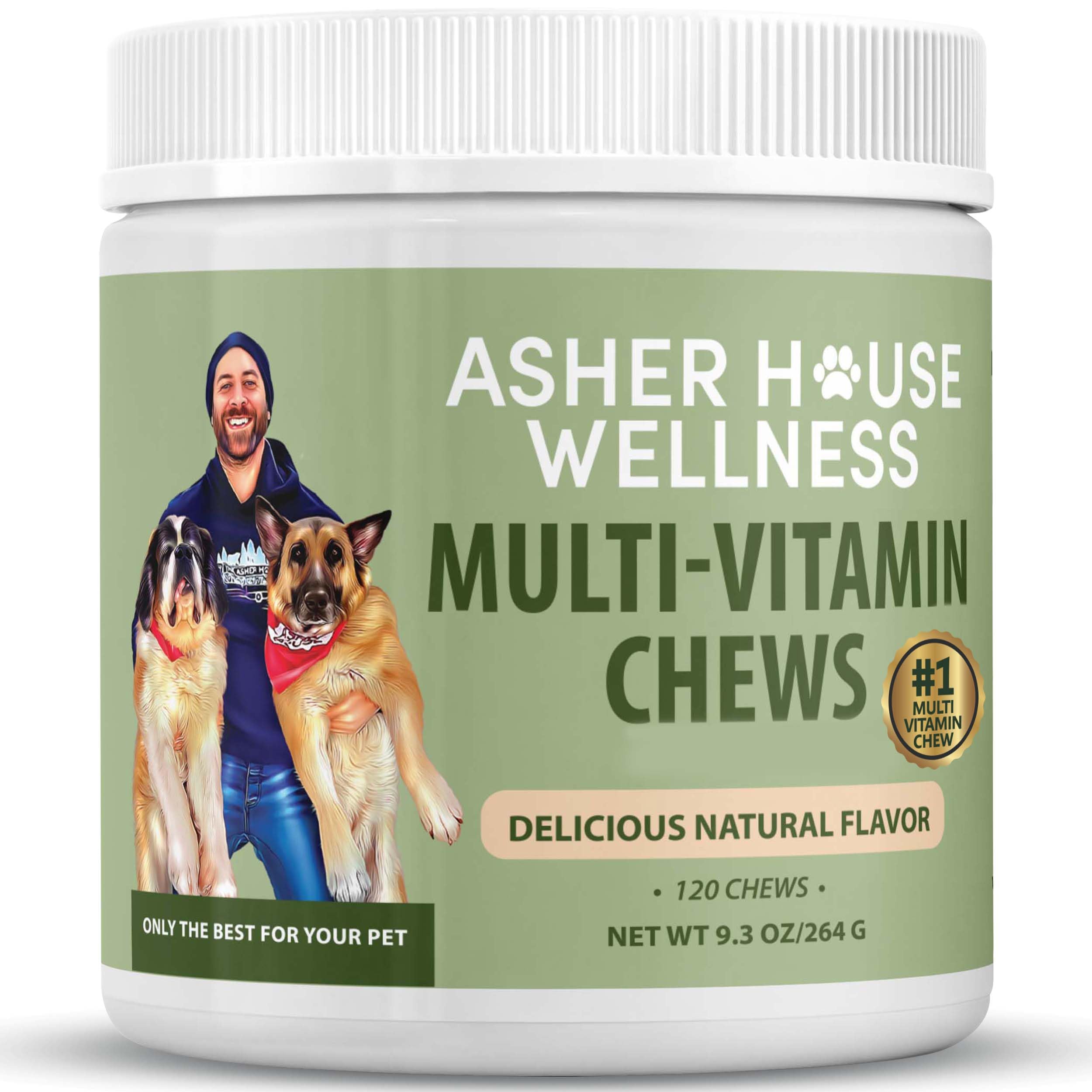 Asher House Wellness dog multivitamin chews puppy-bowl show daily nutrition and tasty appeal.