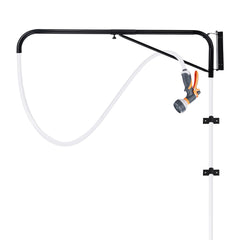 AshKiz hose boom wall mount keeps the hose off the ground for faster cleaning.
