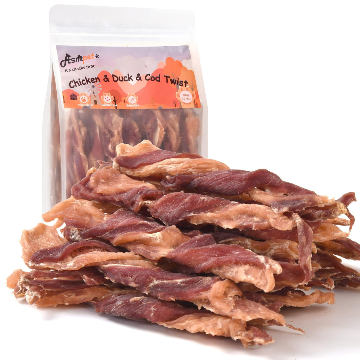 ASMPET dog jerky triples pack showcases triple-flavor bites for training rewards and tasty variety.