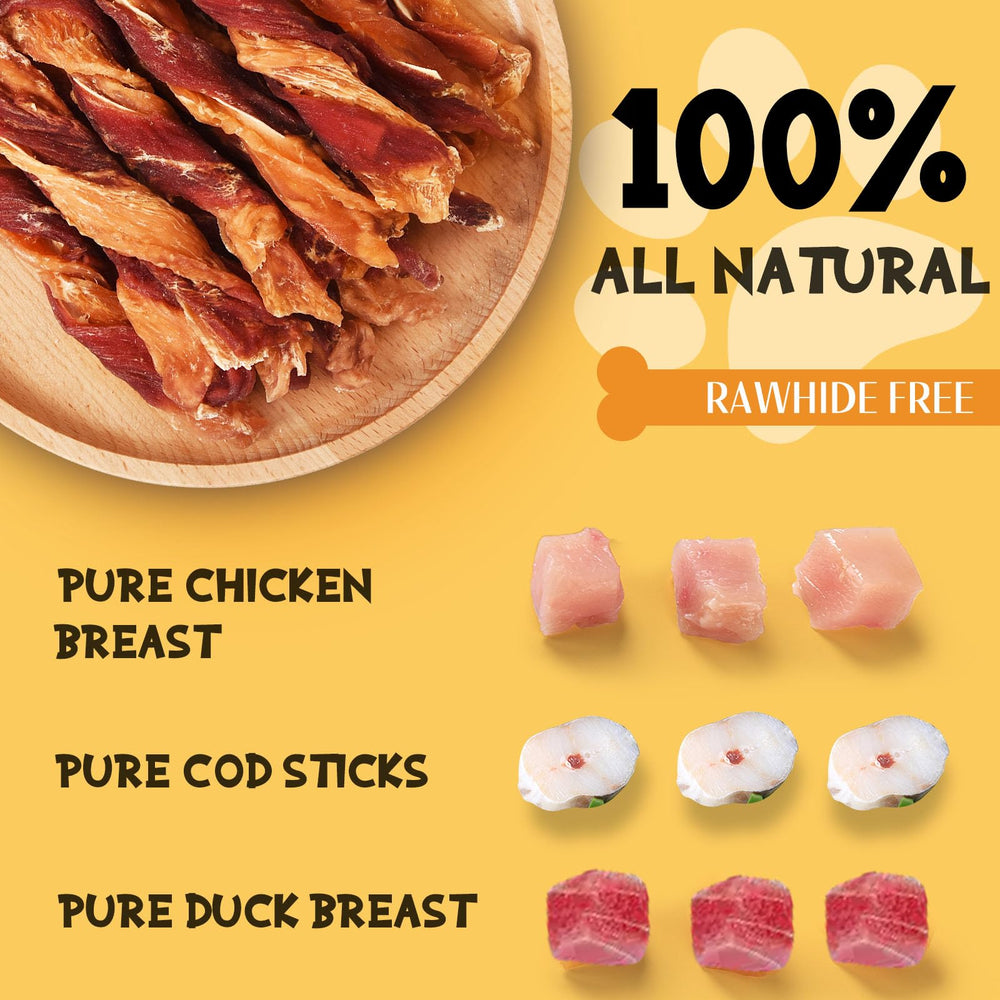 ASMPET dog jerky triples texture closeup highlights chewy bites dogs enjoy during playtime.