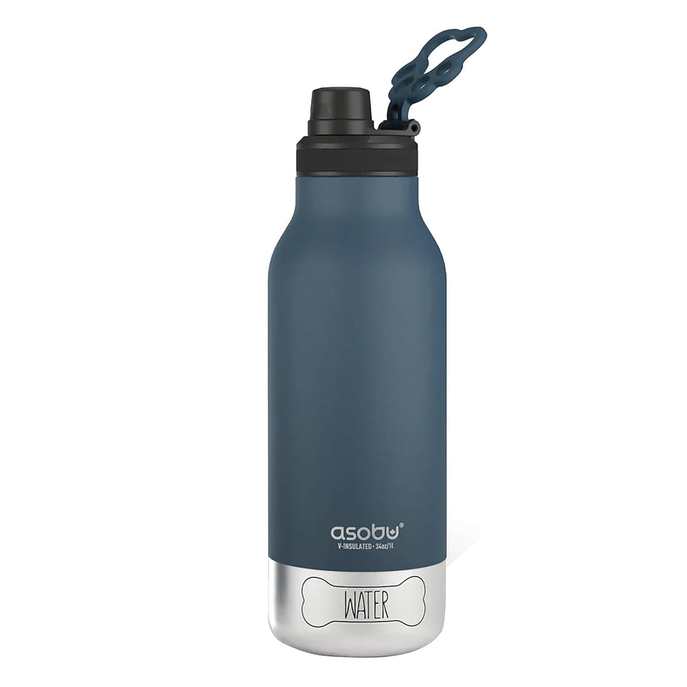 Close-up of stainless steel finish on Asobu Barky Bottle showing durable, BPA-free construction.