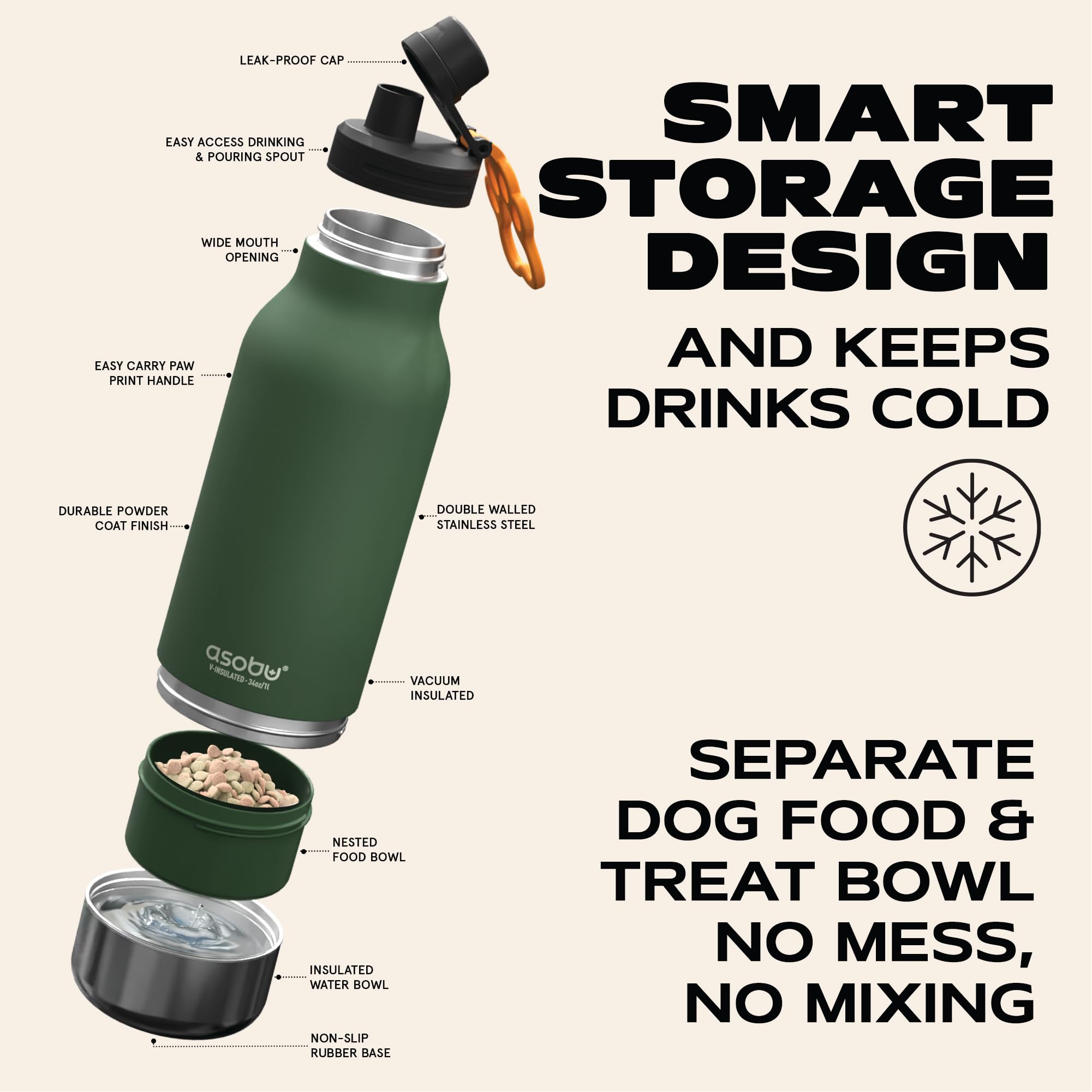 Asobu Dog Barky Bottle in-use on trail with dog-friendly hydration and snacks.